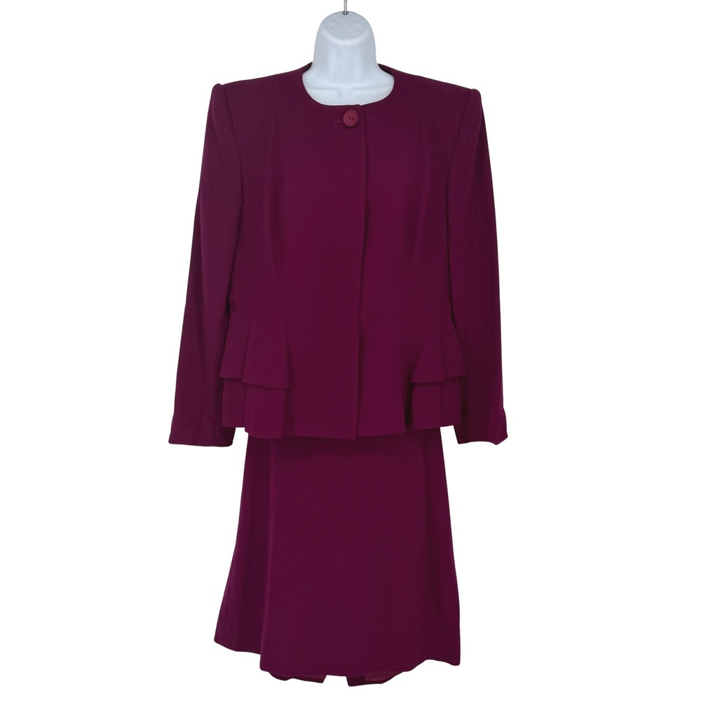 Vintage Lilli Ann Skirt Suit Magenta Peplum Jacket Union Made
